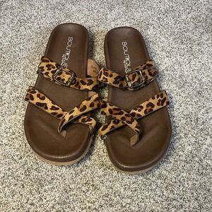 Boutique by Corkys Heavenly Leopard Print Slide Sandals Brown Womens 9 Toe Loop